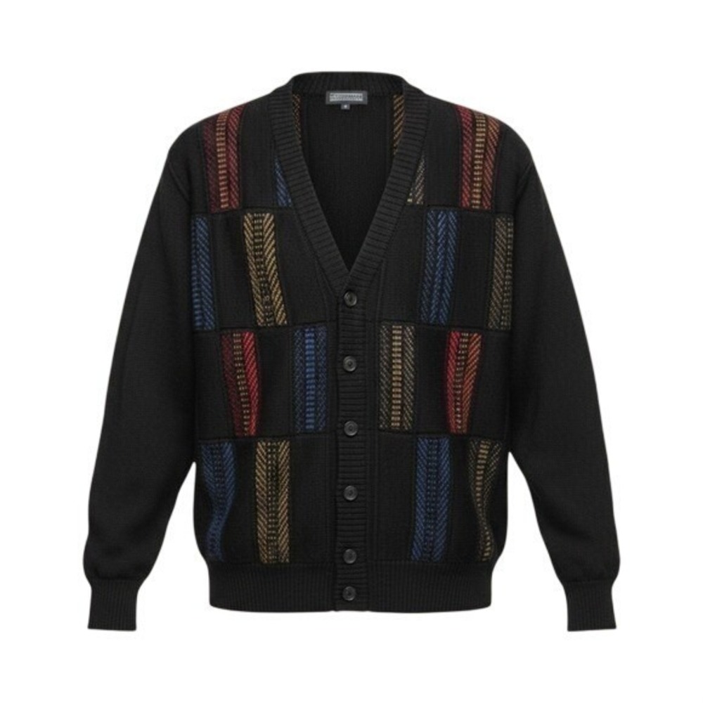 Greenfield Mens Vintage Y2K Dad Sweater Cardigan Navy/Multi Size 56 UK / 46 US